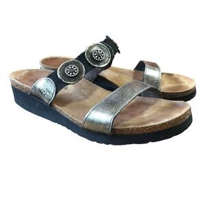 Naot Marissa Slide Sandal Womens 38 7 Gold Metallic Medallion Leather Boho
